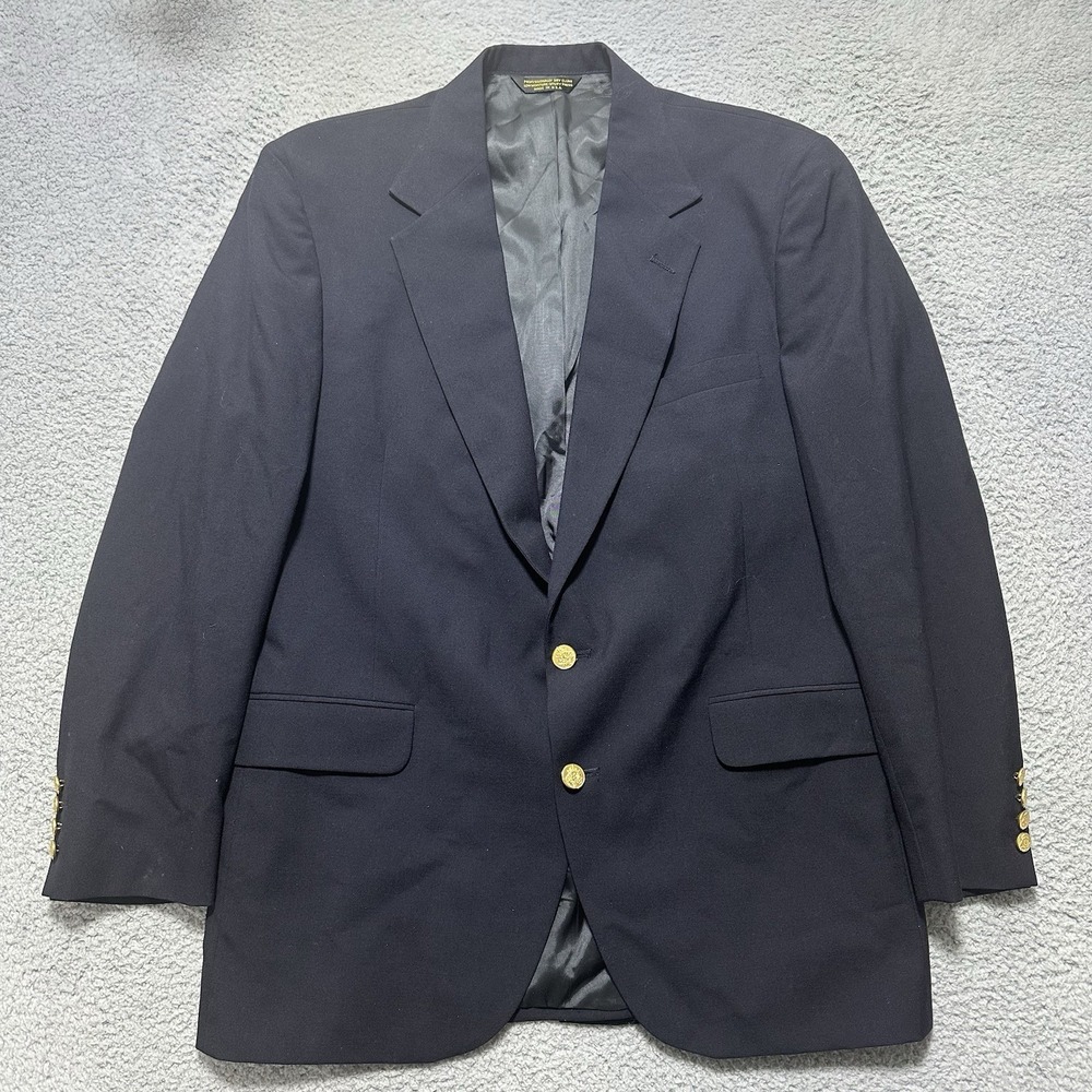 Men's TAILOR ROW Navy Gold Button Worsted Wool‎ Blazer Suit Jacket Size 46